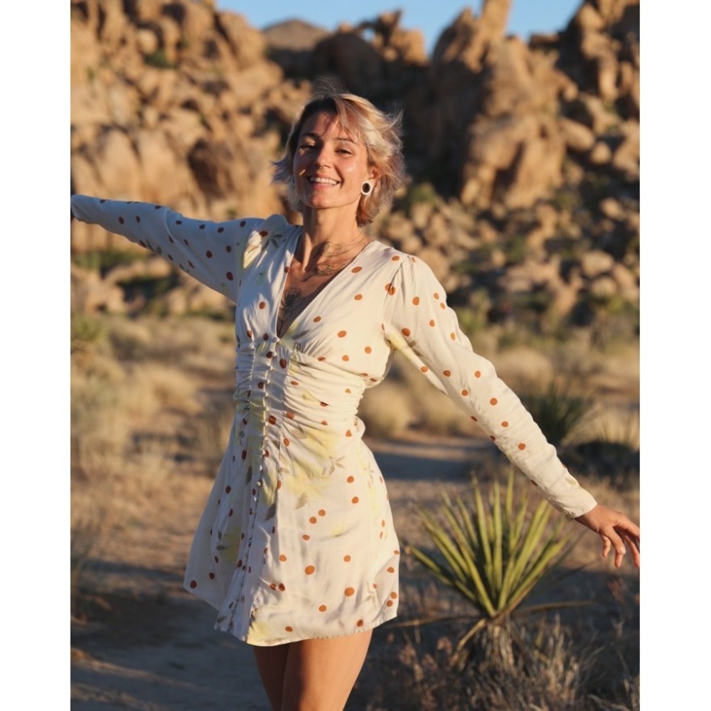Free People Sunshine Cream Brown Button Up Date Night Cute Mini Dress Size XS